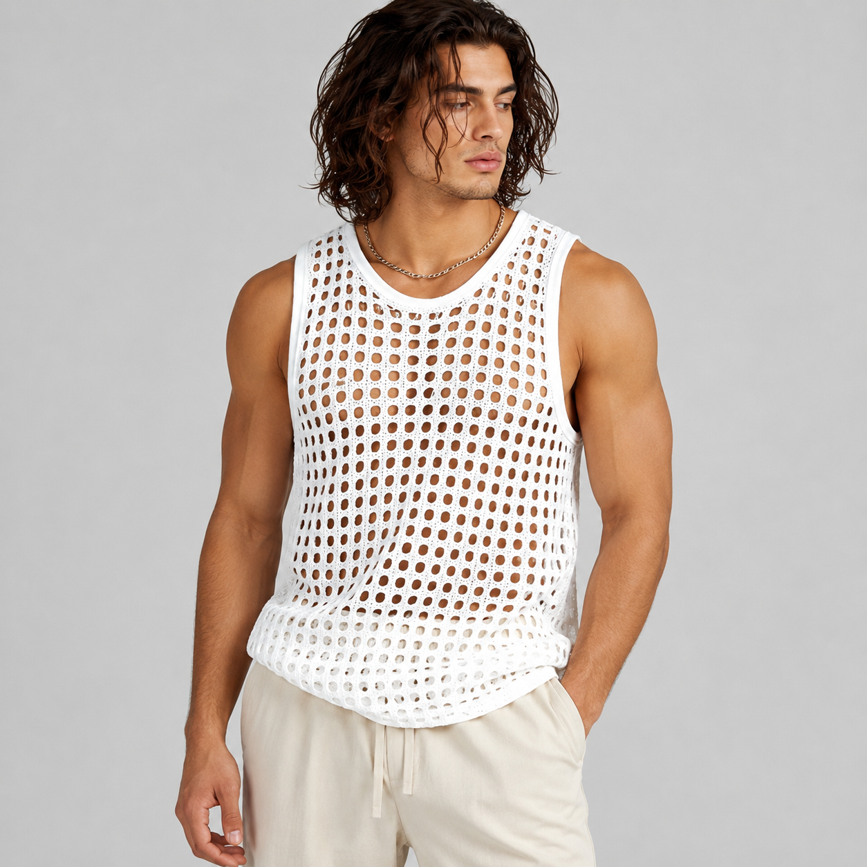 Open-Knit Mesh Tank Top