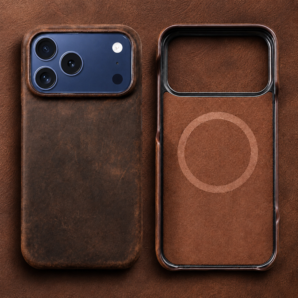 Retro Luxury Full-Grain Genuine Leather MagSafe Case for iPhone Magnetic Oiled Pull-Up Cowhide Cover