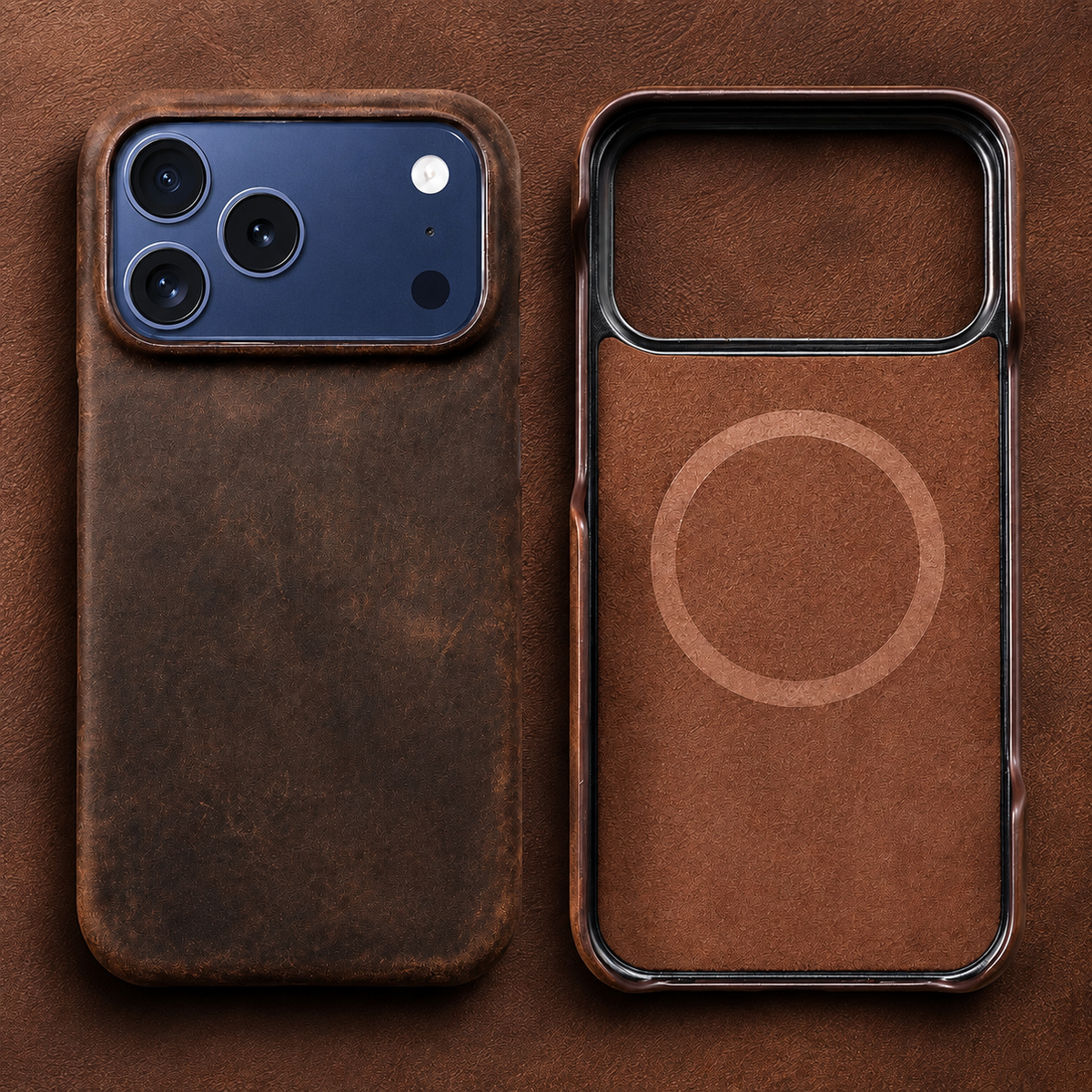 Retro Luxury Full-Grain Genuine Leather MagSafe Case for iPhone Magnetic Oiled Pull-Up Cowhide Cover