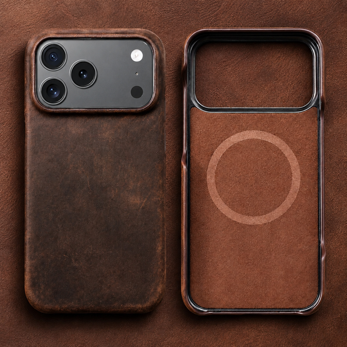 Retro Luxury Full-Grain Genuine Leather MagSafe Case for iPhone Magnetic Oiled Pull-Up Cowhide Cover