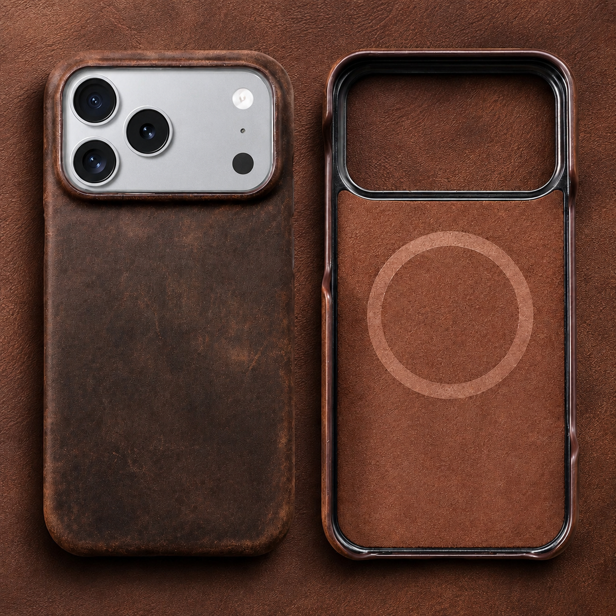 Retro Luxury Full-Grain Genuine Leather MagSafe Case for iPhone Magnetic Oiled Pull-Up Cowhide Cover