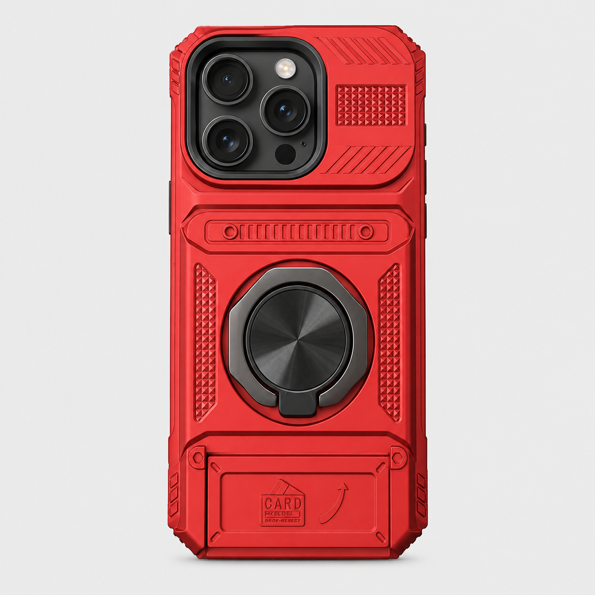Shock-Resistant Heavy-Duty iPhone Case with Metal Ring Holder & Hidden Dual Card Slot
