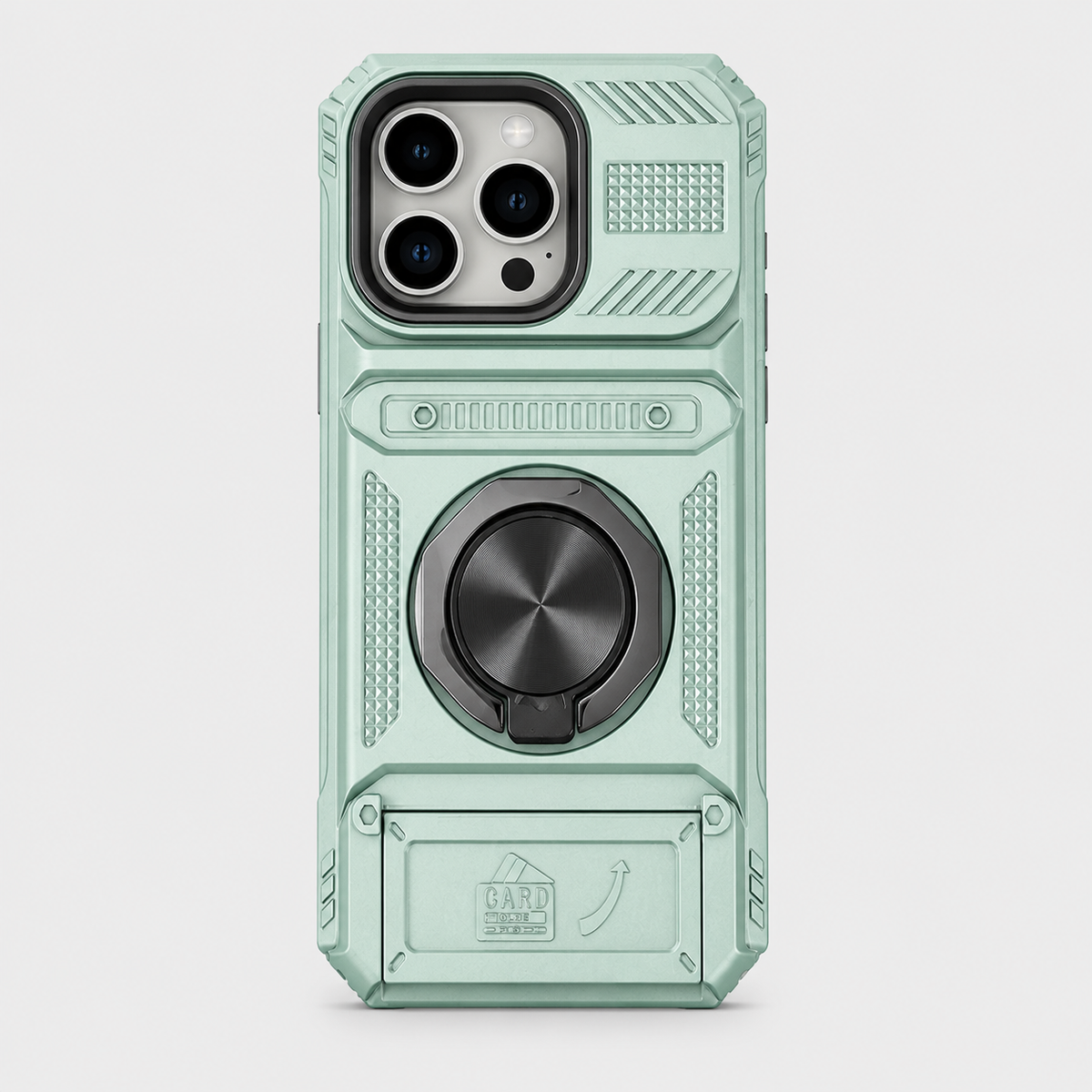 Shock-Resistant Heavy-Duty iPhone Case with Metal Ring Holder & Hidden Dual Card Slot