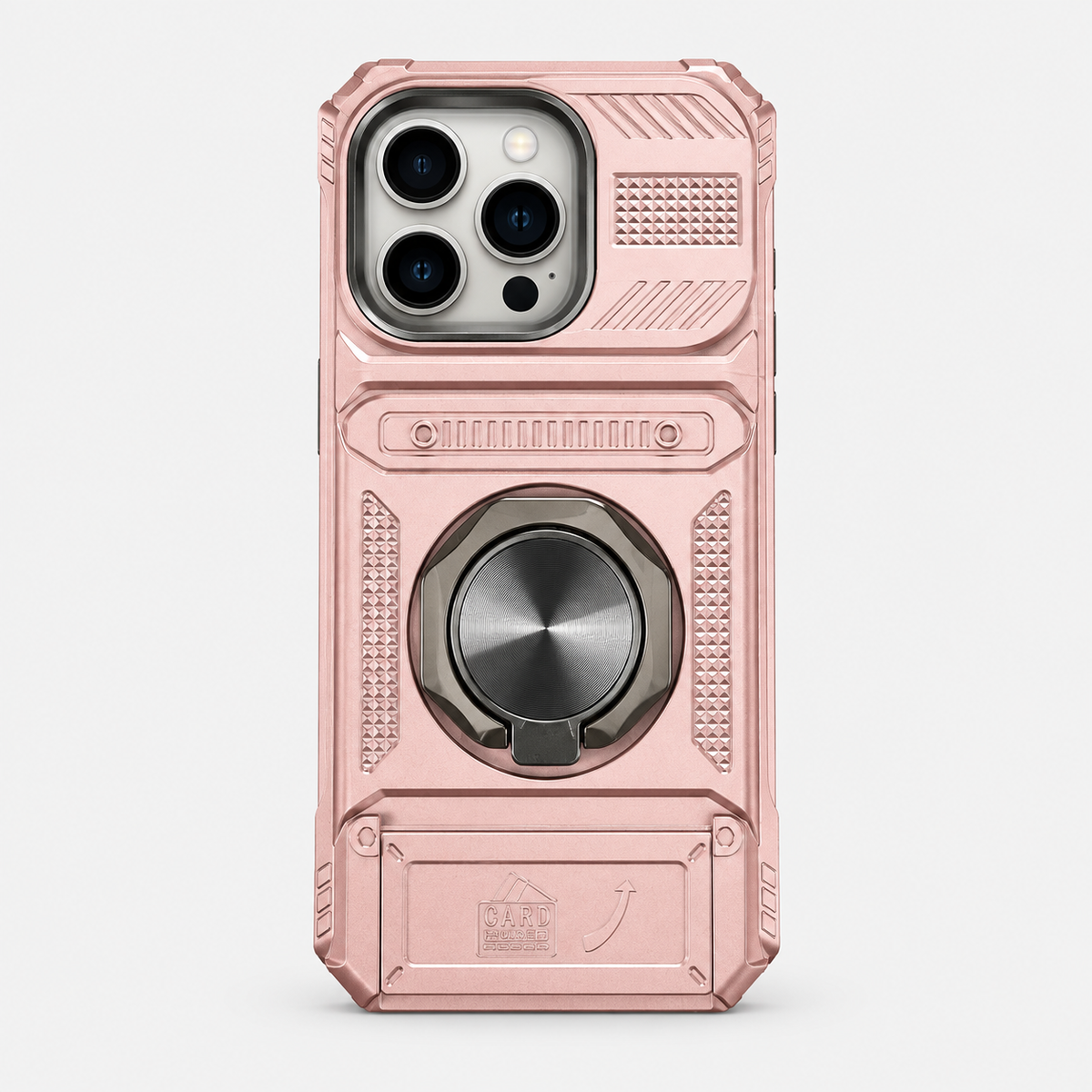 Shock-Resistant Heavy-Duty iPhone Case with Metal Ring Holder & Hidden Dual Card Slot