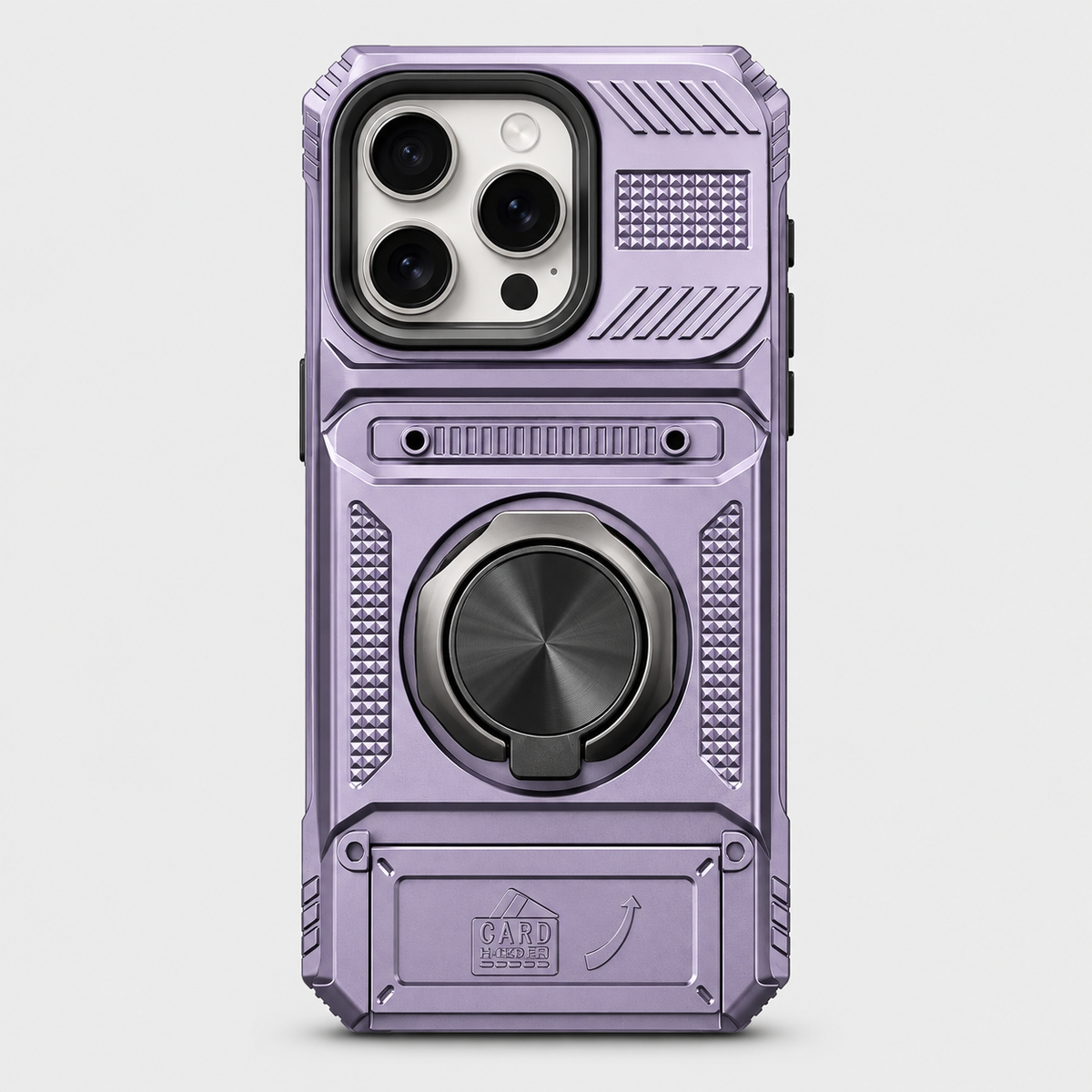 Shock-Resistant Heavy-Duty iPhone Case with Metal Ring Holder & Hidden Dual Card Slot