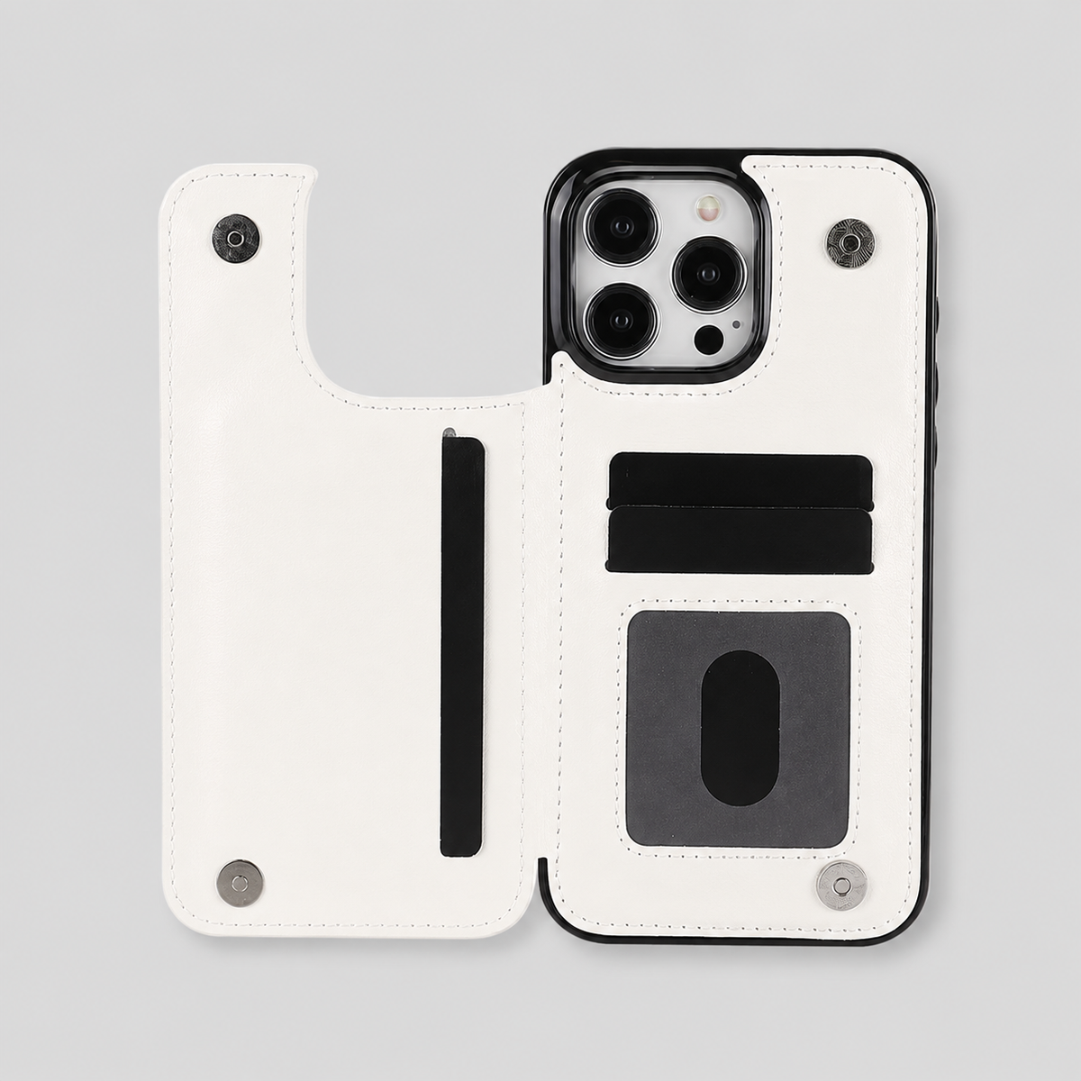 Shockproof iPhone Wallet Case with Card Holder Kickstand & Double Magnetic Clasp