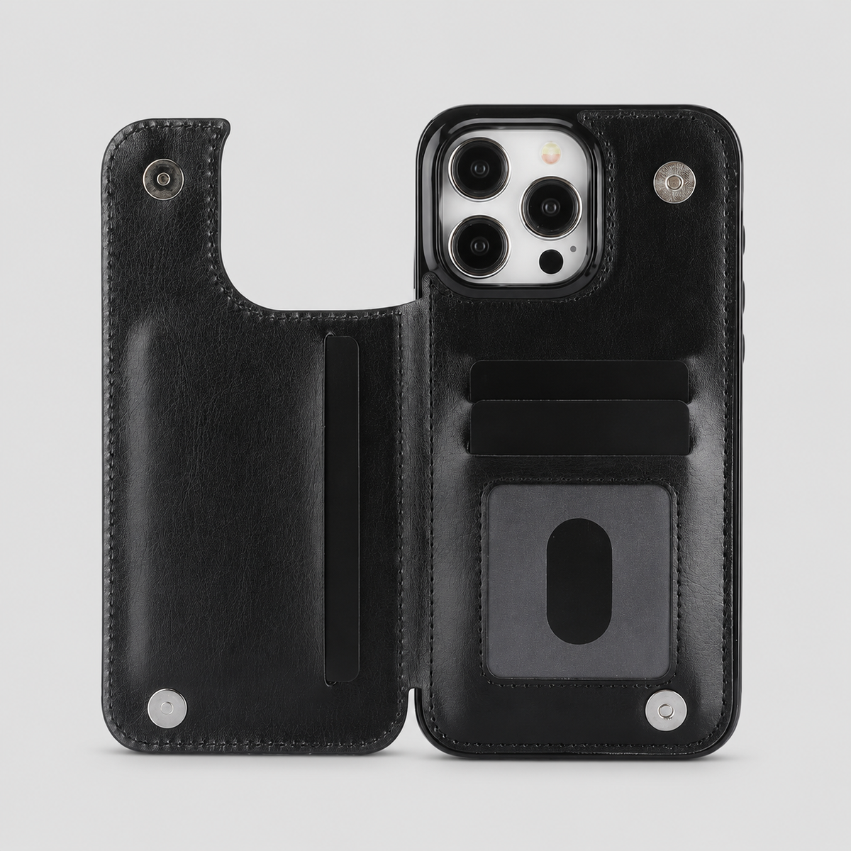 Shockproof iPhone Wallet Case with Card Holder Kickstand & Double Magnetic Clasp