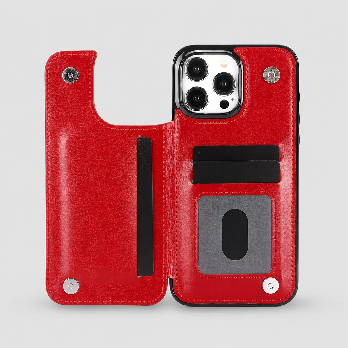 Shockproof iPhone Wallet Case with Card Holder Kickstand & Double Magnetic Clasp