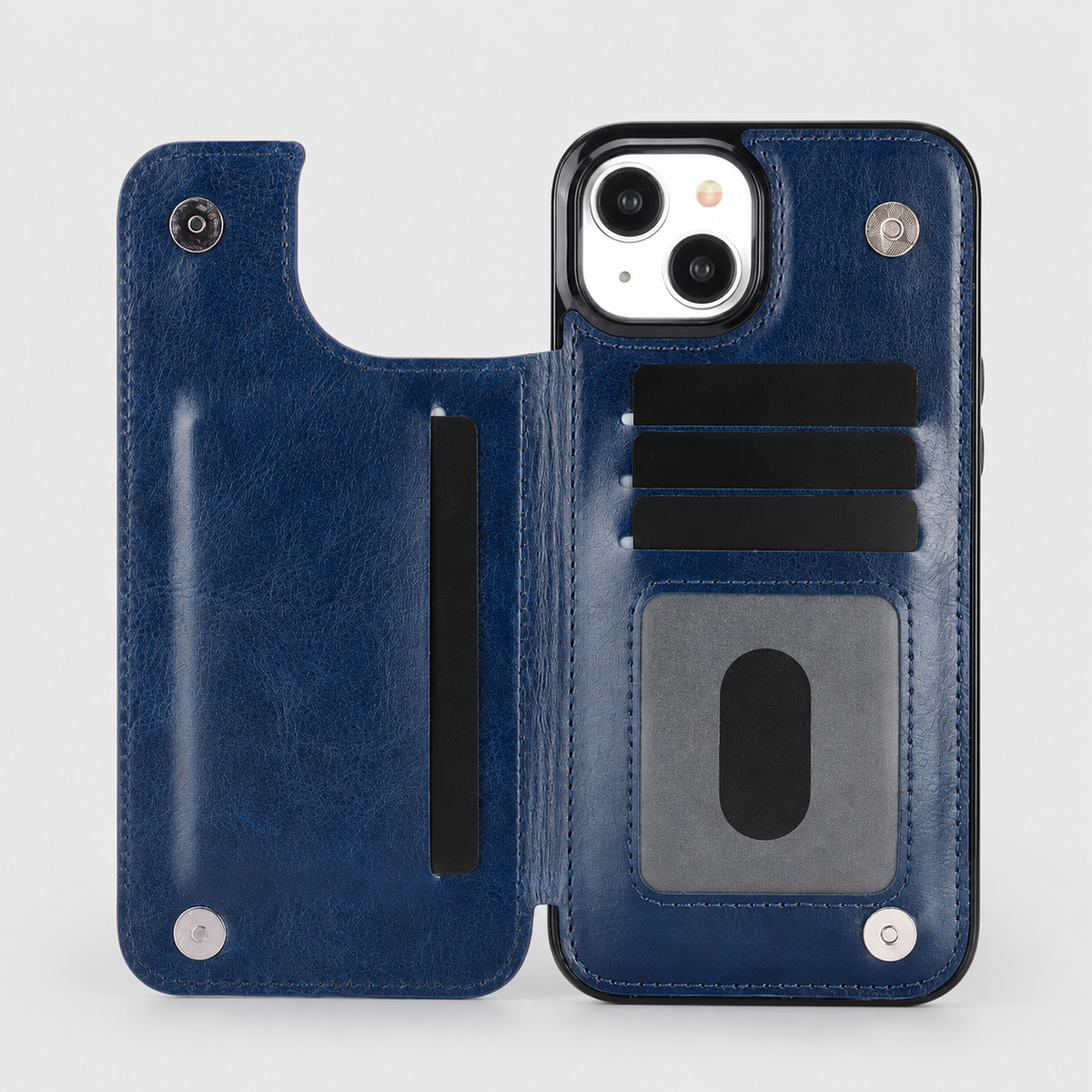 Shockproof iPhone Wallet Case with Card Holder Kickstand & Double Magnetic Clasp