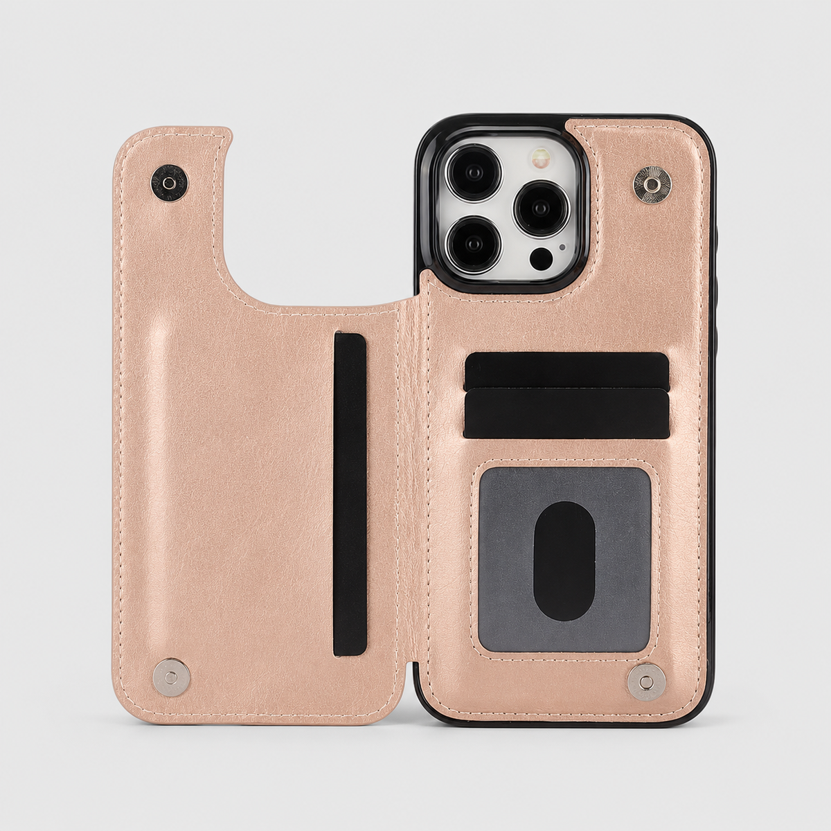 Shockproof iPhone Wallet Case with Card Holder Kickstand & Double Magnetic Clasp