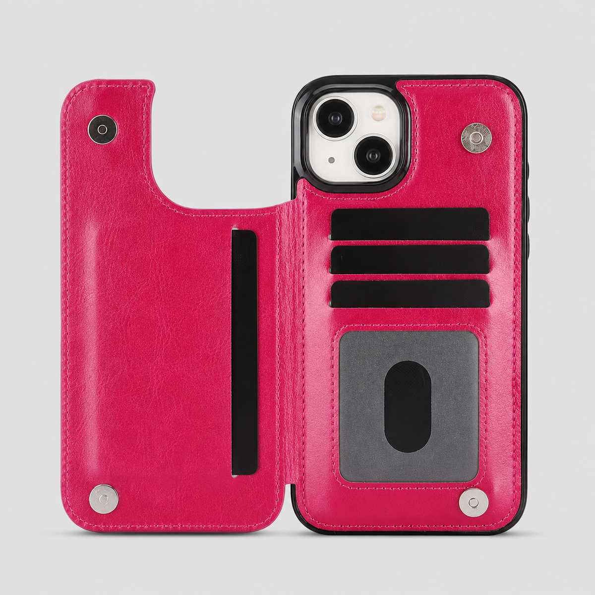 Shockproof iPhone Wallet Case with Card Holder Kickstand & Double Magnetic Clasp