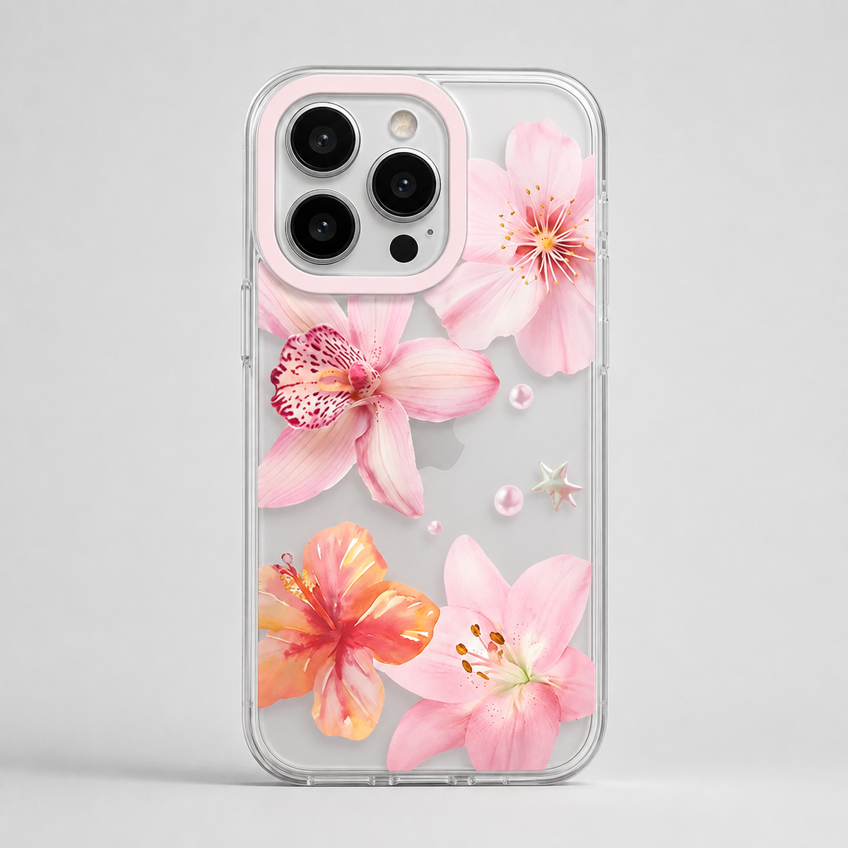 Pink Lily Floral Clear iPhone Case Soft Shockproof Transparent Cover for iPhone