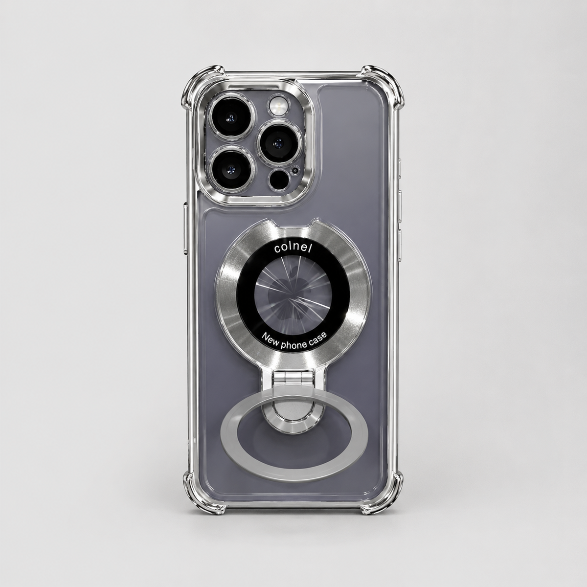 Magnetic MagSafe Clear iPhone Case with Plated Stand & Shockproof Bumper