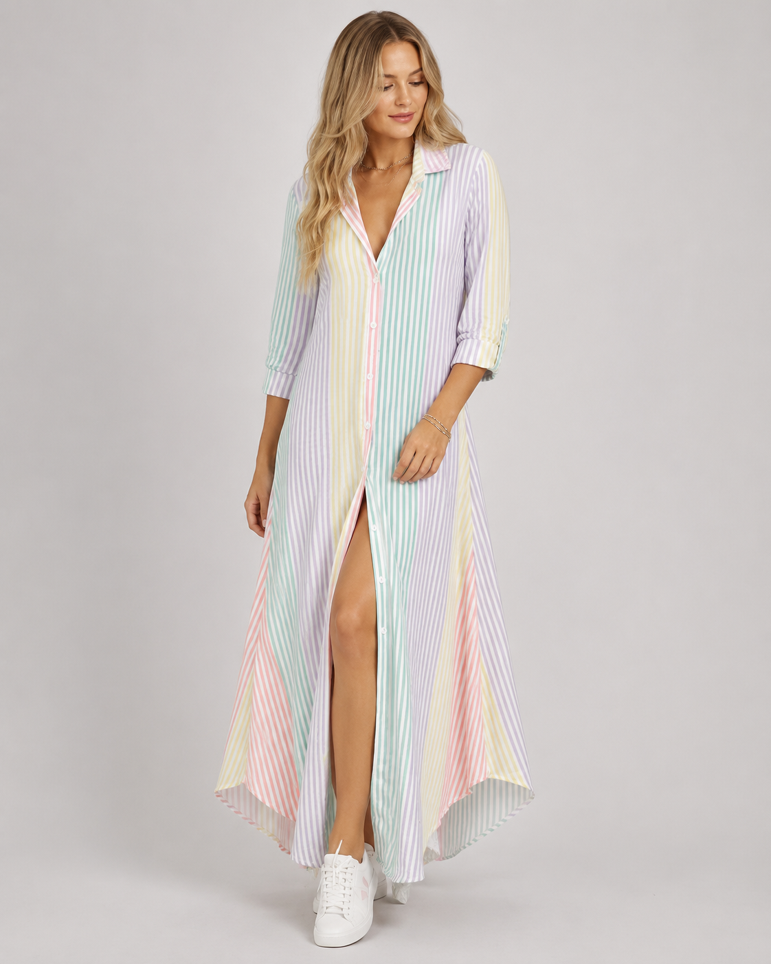 Boho Printed Elegant Long Sleeve Casual Split Shirt Evening Maxi Dress