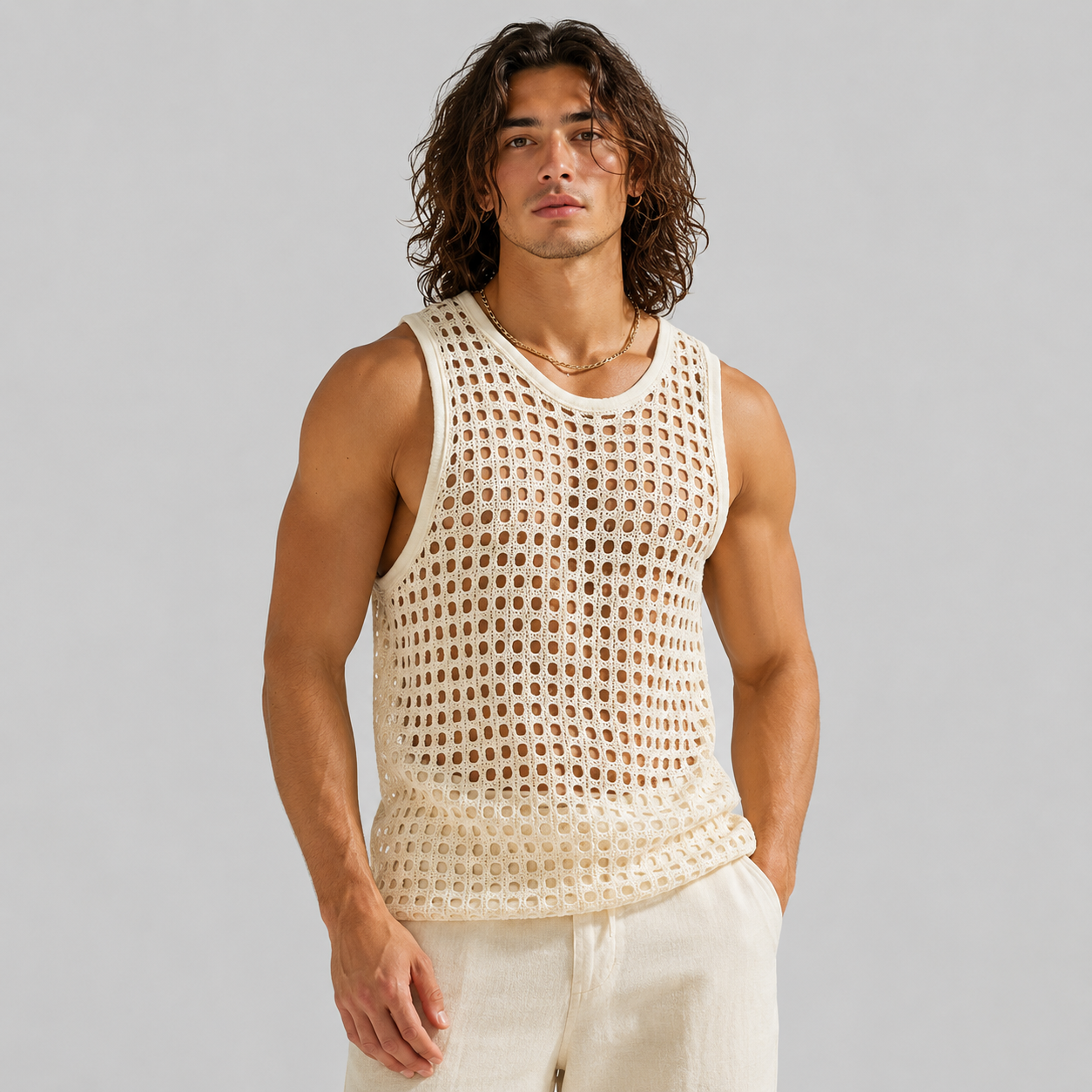 Open-Knit Mesh Tank Top