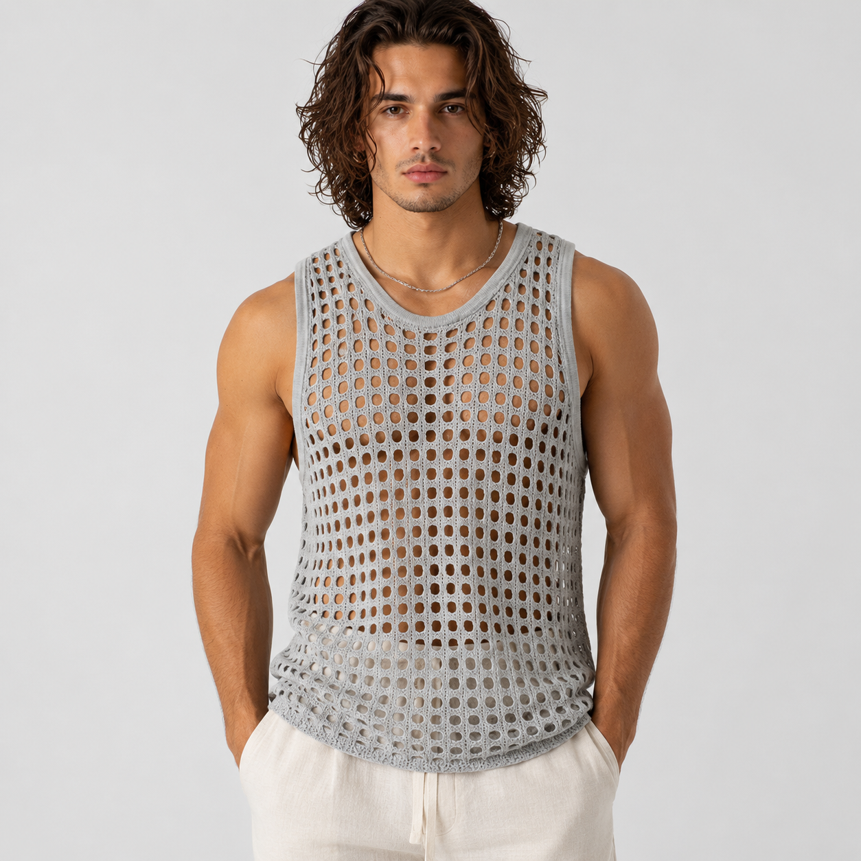 Open-Knit Mesh Tank Top
