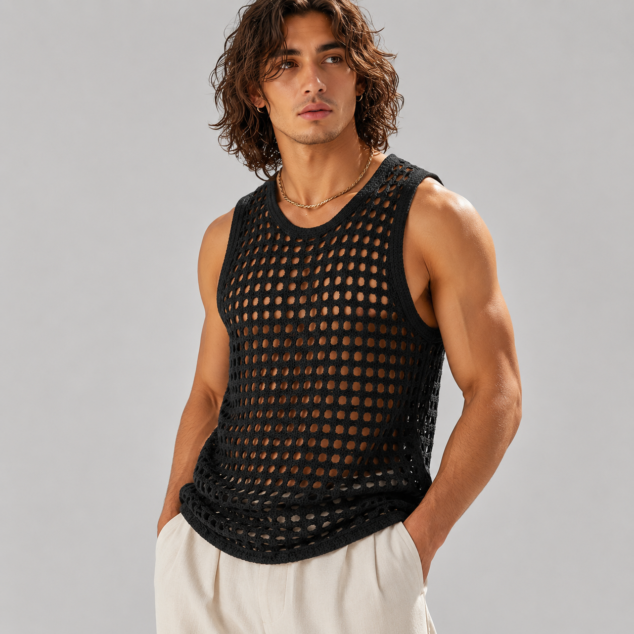 Open-Knit Mesh Tank Top