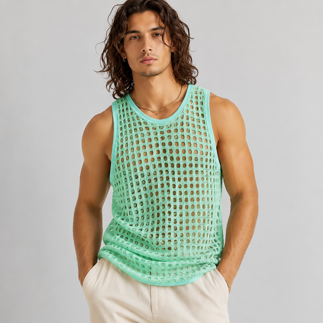 Open-Knit Mesh Tank Top