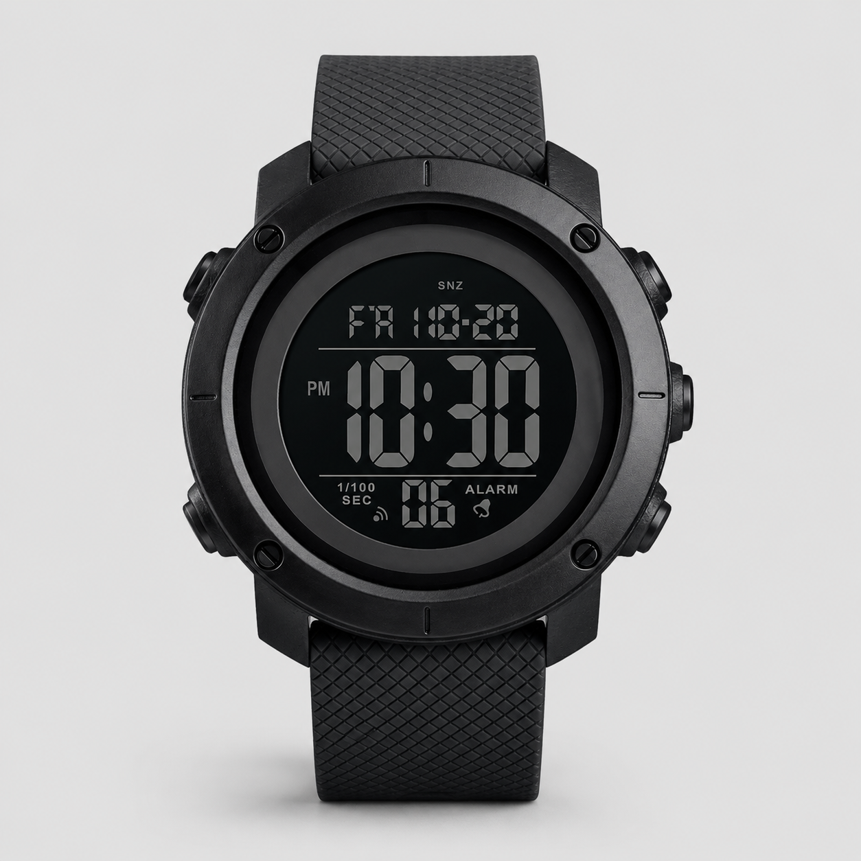 Black Digital Sports Watch for Men Compact Waterproof Military Style