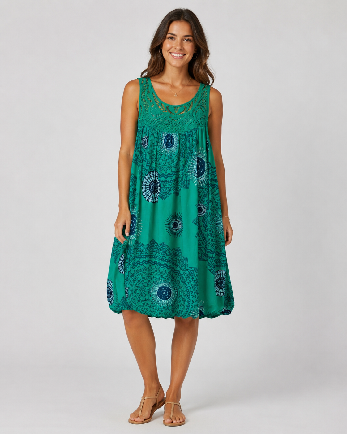 Elegant Geometric Lace Hem A-Line Dress