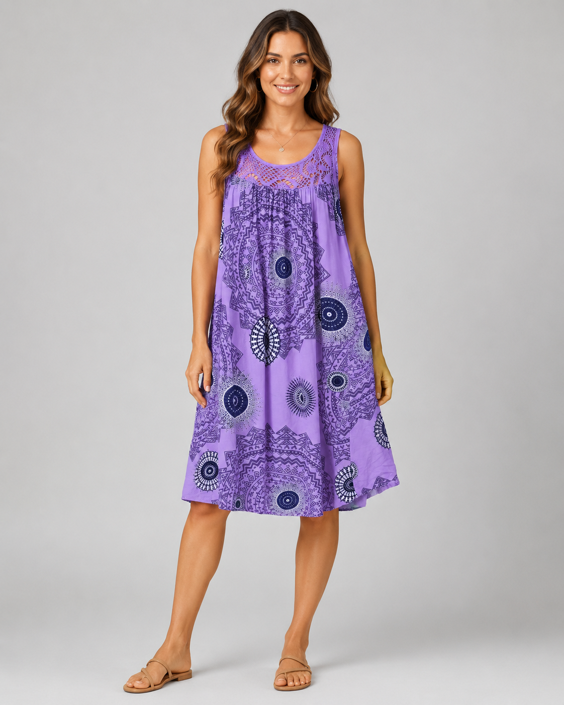 Elegant Geometric Lace Hem A-Line Dress