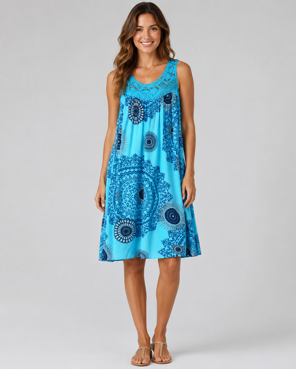 Elegant Geometric Lace Hem A-Line Dress