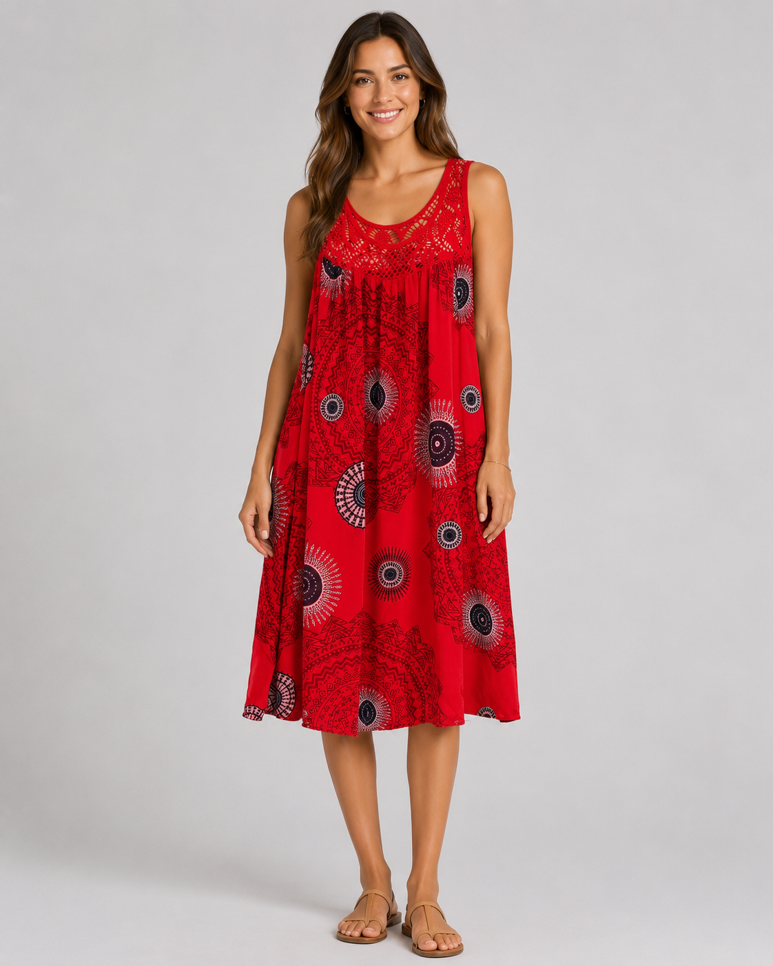 Elegant Geometric Lace Hem A-Line Dress
