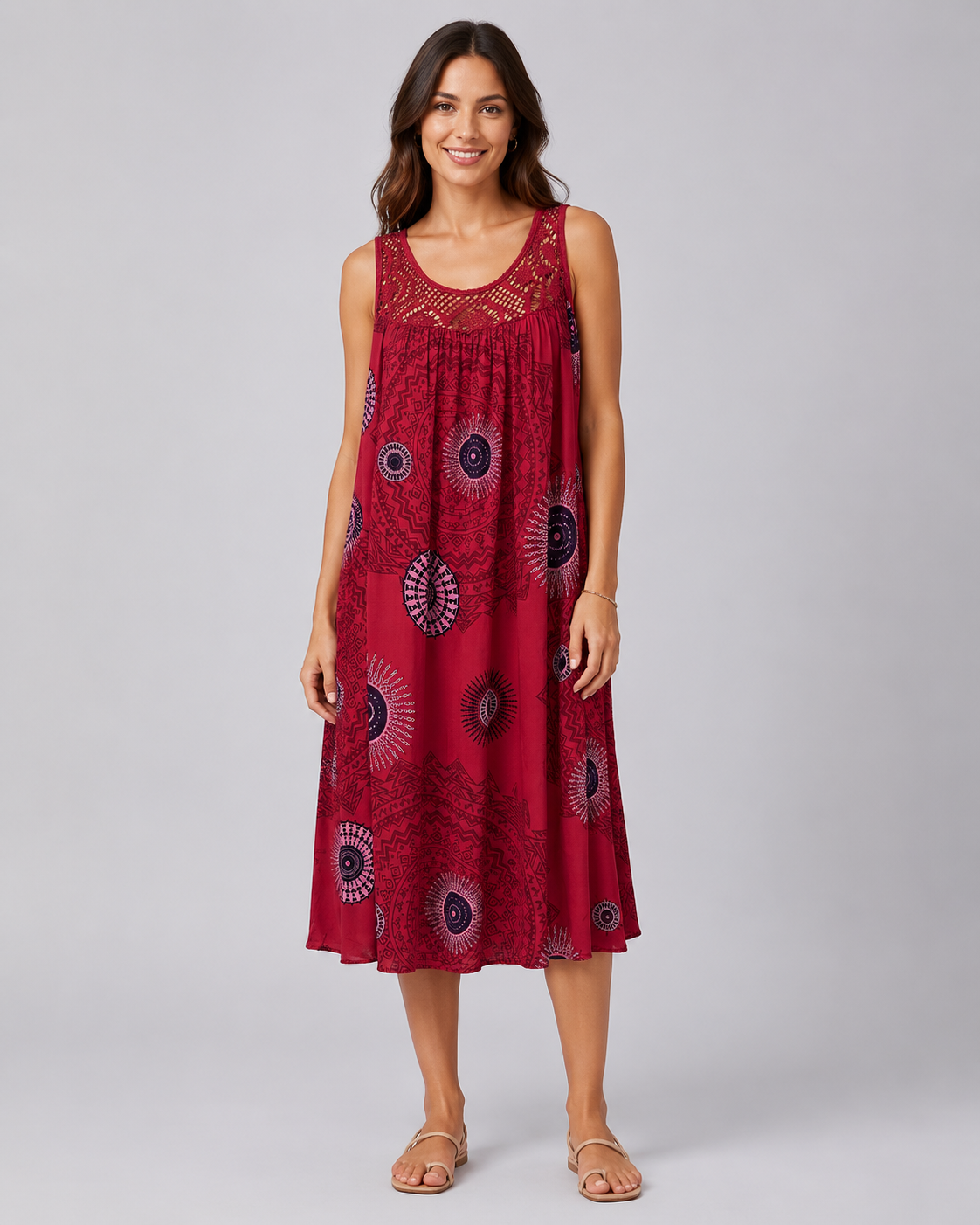 Elegant Geometric Lace Hem A-Line Dress
