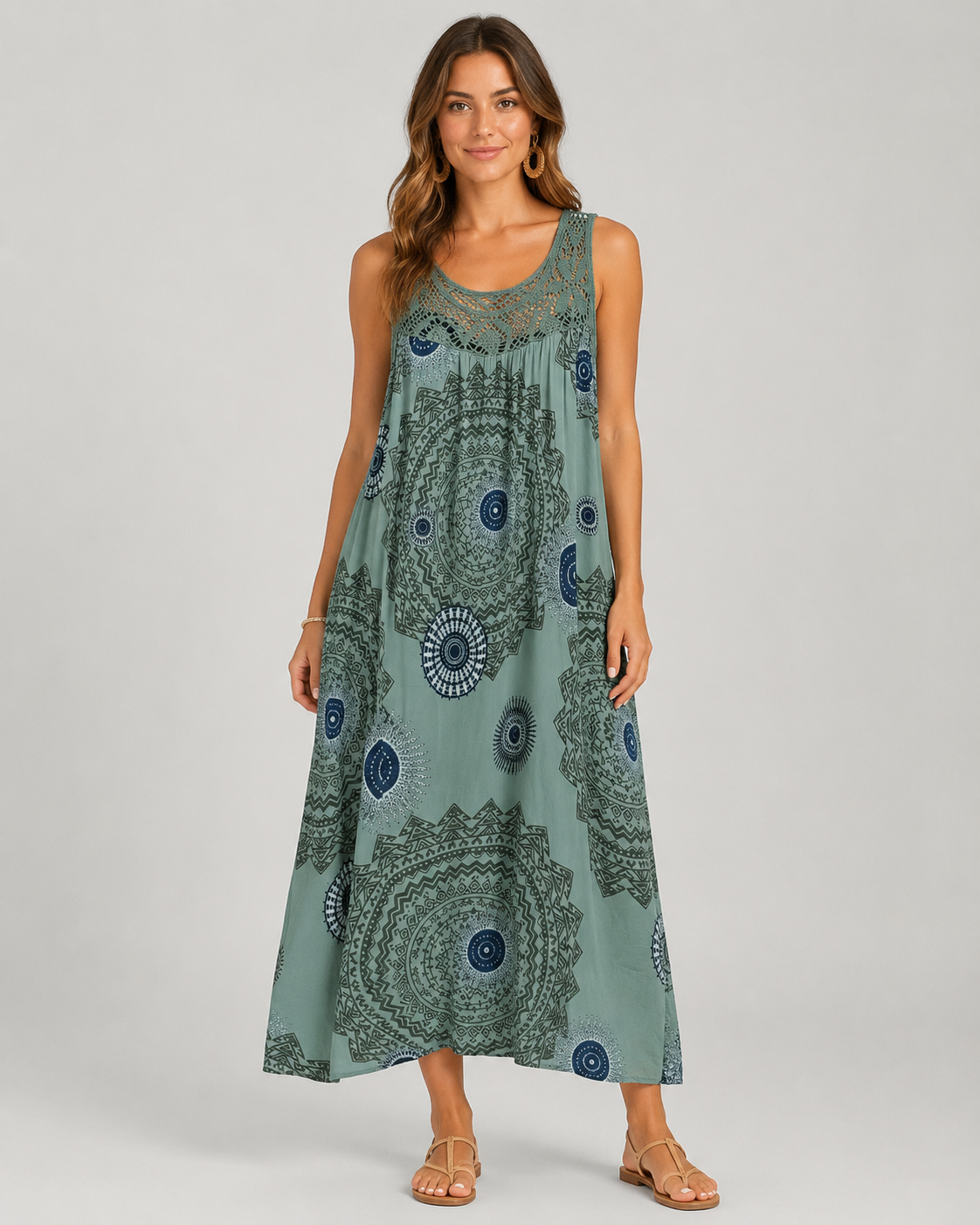 Elegant Geometric Lace Hem A-Line Dress