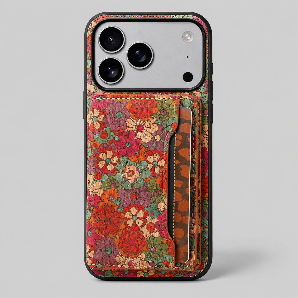 Floral Cork Wallet iPhone Case with Card Holder