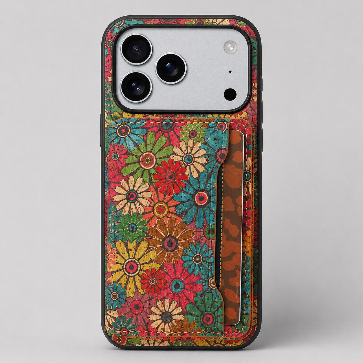 Floral Cork Wallet iPhone Case with Card Holder