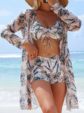 3-Piece Tropical High-Waisted Swimsuit Set