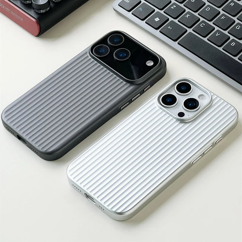 Fashion Plated Luggage Stripe MagSafe iPhone Case Shockproof Matte Wireless Charging Cover for iPhone