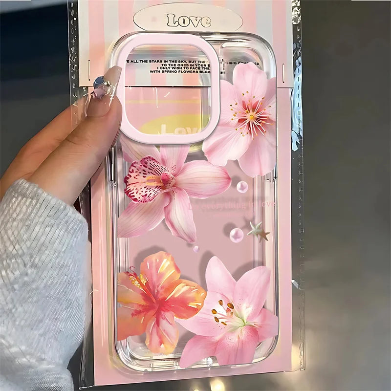 Pink Lily Floral Clear iPhone Case Soft Shockproof Transparent Cover for iPhone