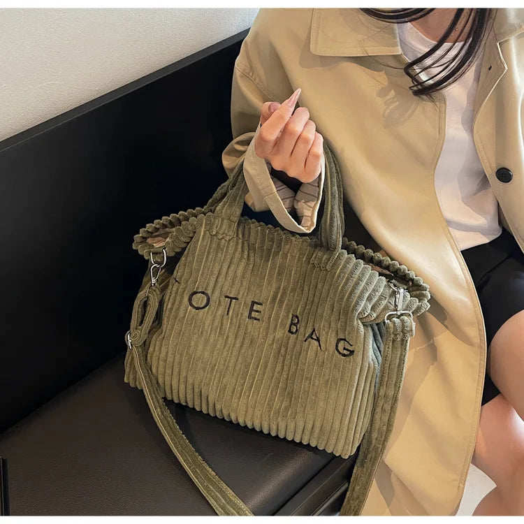 Oversized Corduroy Crossbody Tote Bag