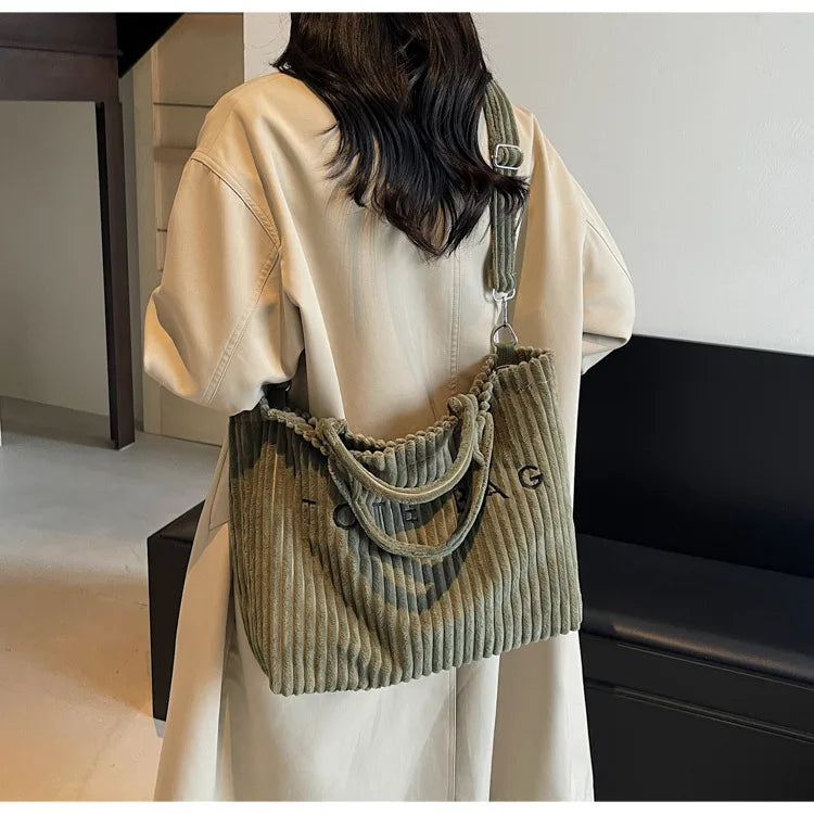 Oversized Corduroy Crossbody Tote Bag