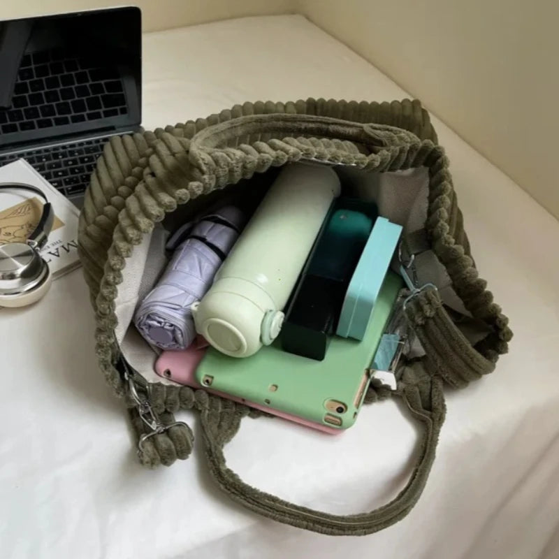 Oversized Corduroy Crossbody Tote Bag