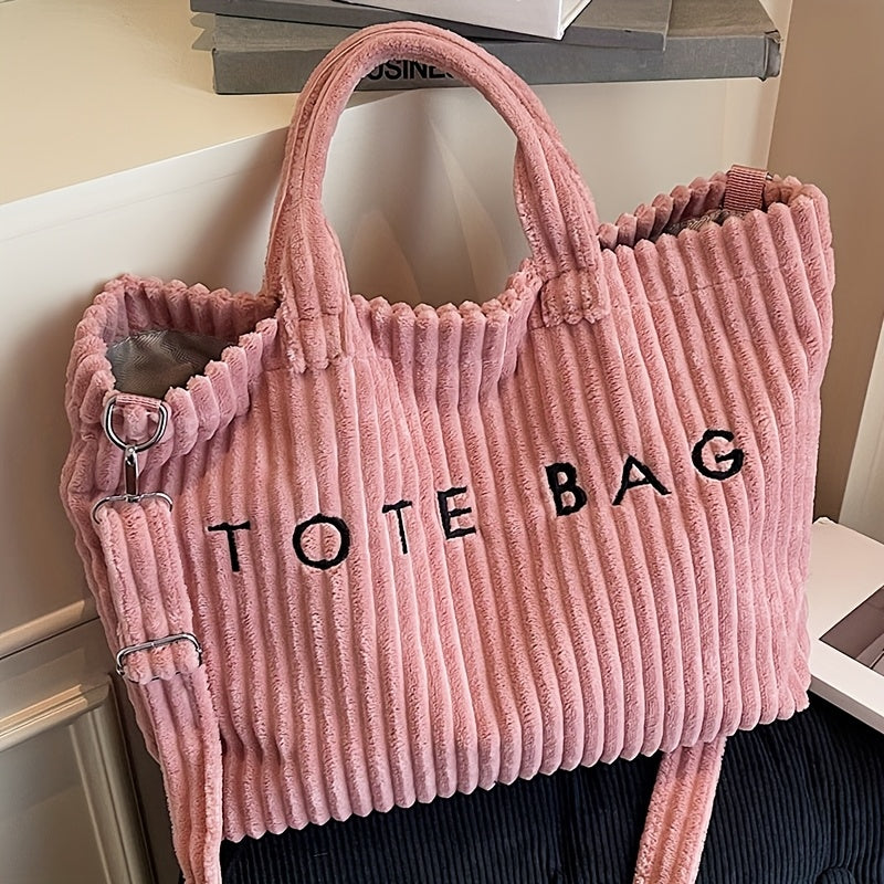 Oversized Corduroy Crossbody Tote Bag