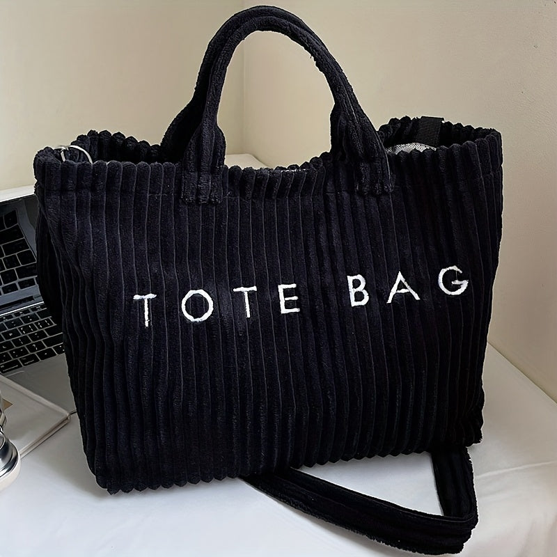 Oversized Corduroy Crossbody Tote Bag