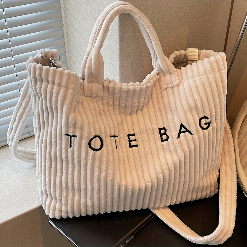 Oversized Corduroy Crossbody Tote Bag
