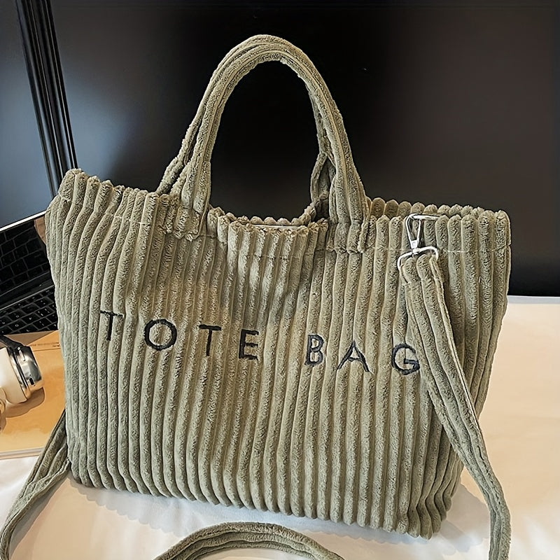 Oversized Corduroy Crossbody Tote Bag