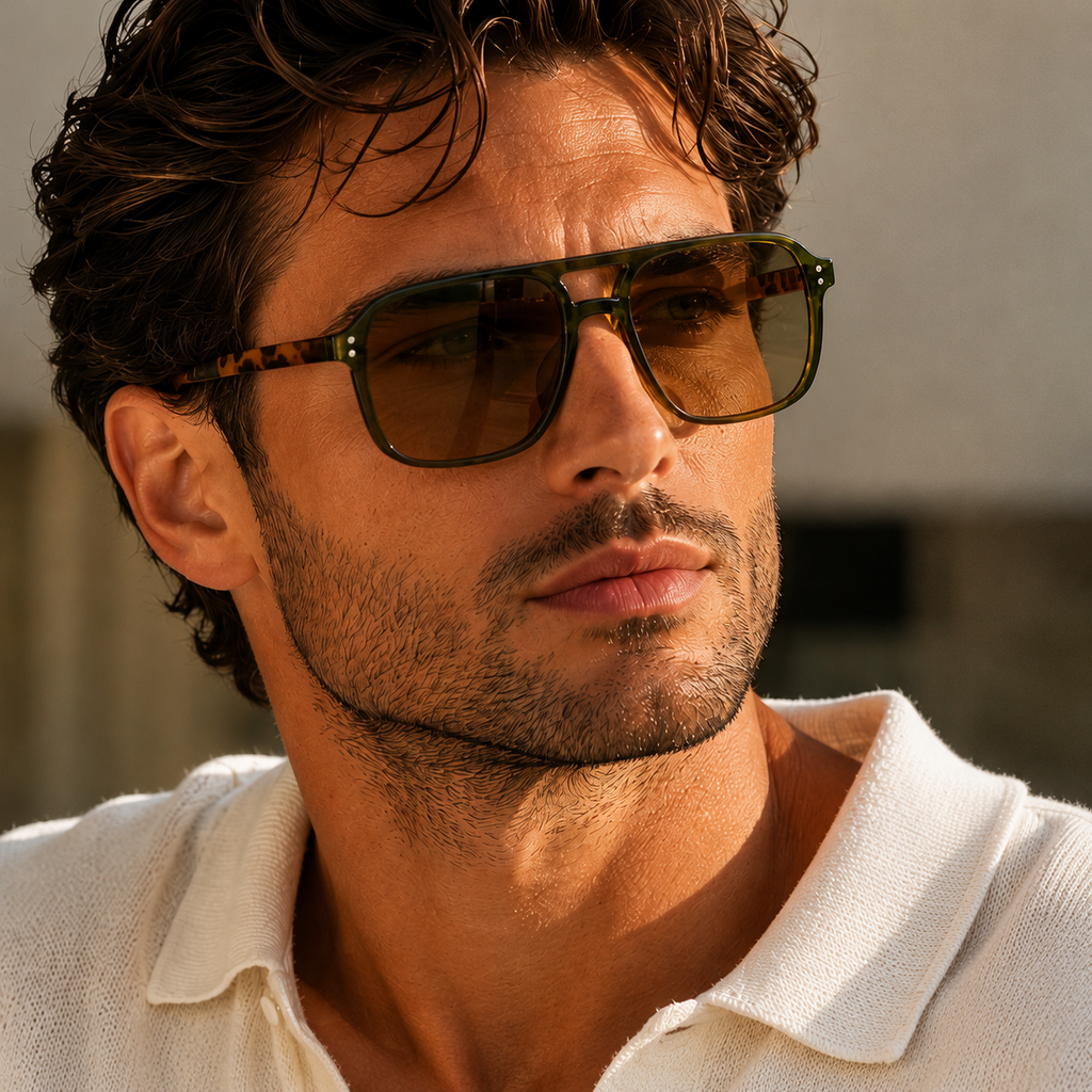 Retro Double Bridge Square Rivet Sunglasses