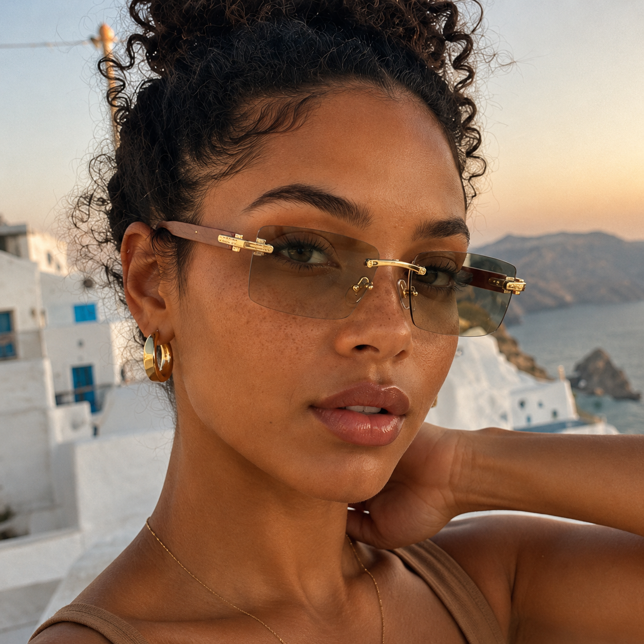 Vintage Inspired Rimless Rectangle Sunglasses